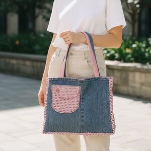 One of a Kind Upcycled Denim Tote Bag | Handmade Patchwork Jean Purse | Artwear